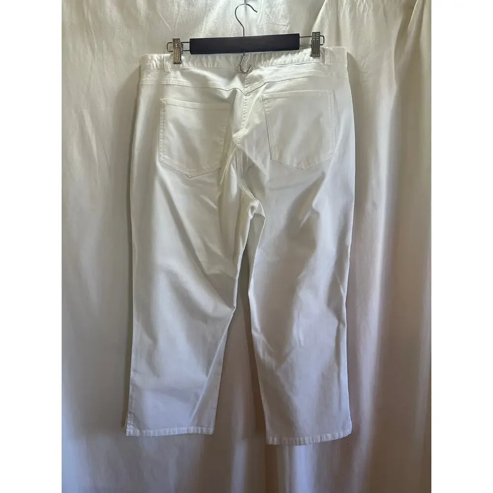 Ruby Rd White Cropped Pants Women Size 14 Blue Embroidered Side Stripe - Picture 5 of 5